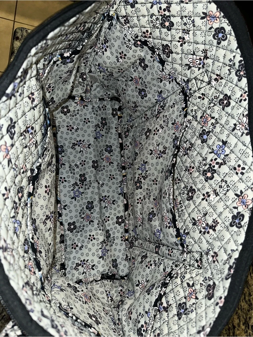 Vera Bradley Miller Travel Quilted Large Tote Black Floral Holland Garden